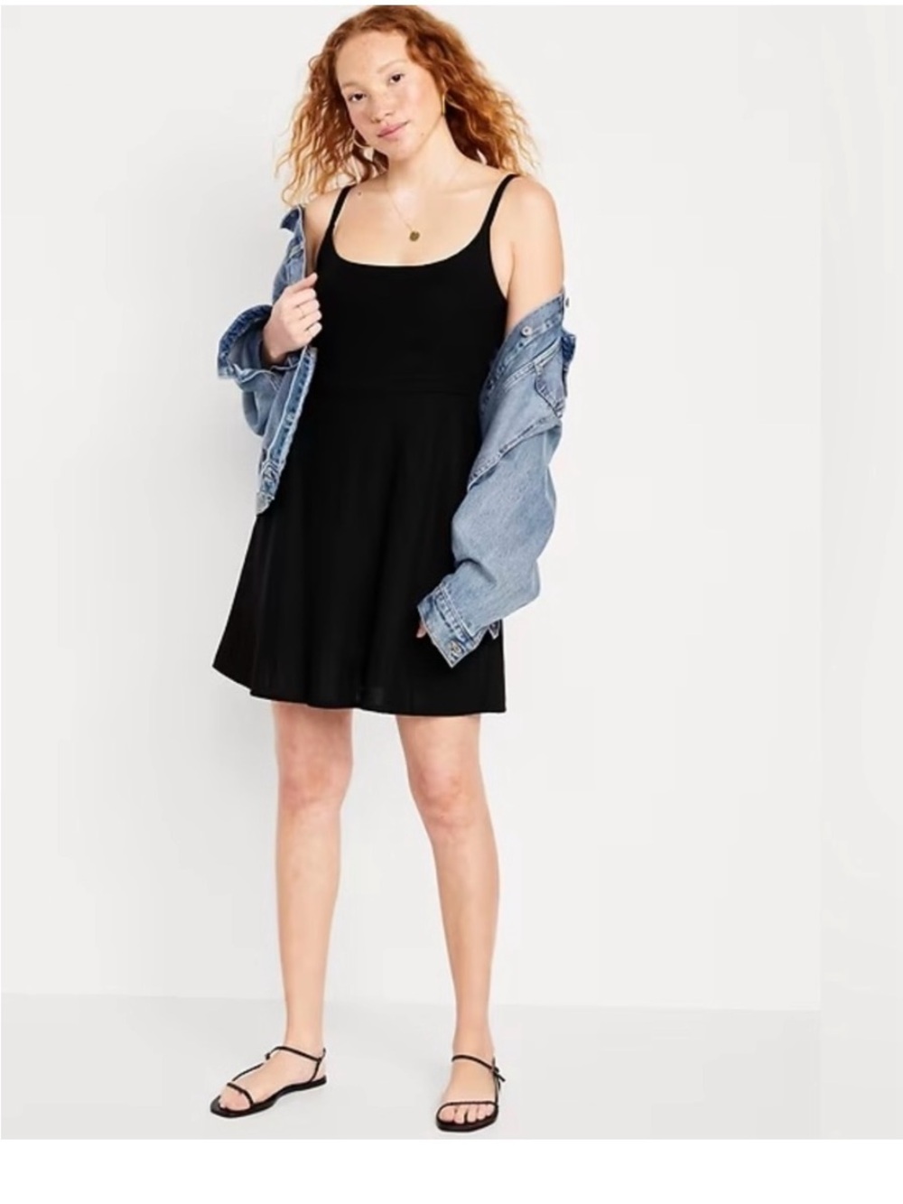 Old Navy Fit & Flare Cami Mini Dress Womens S Black Linen Blend Smocked
